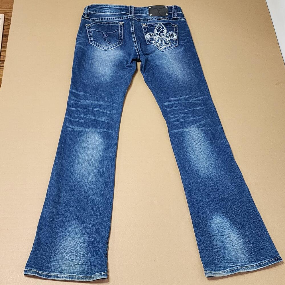 Trinity Ranch Jeans Womens 9 Blue Bootcut Embroidered Rhinestone Studded - Picture 3 of 16